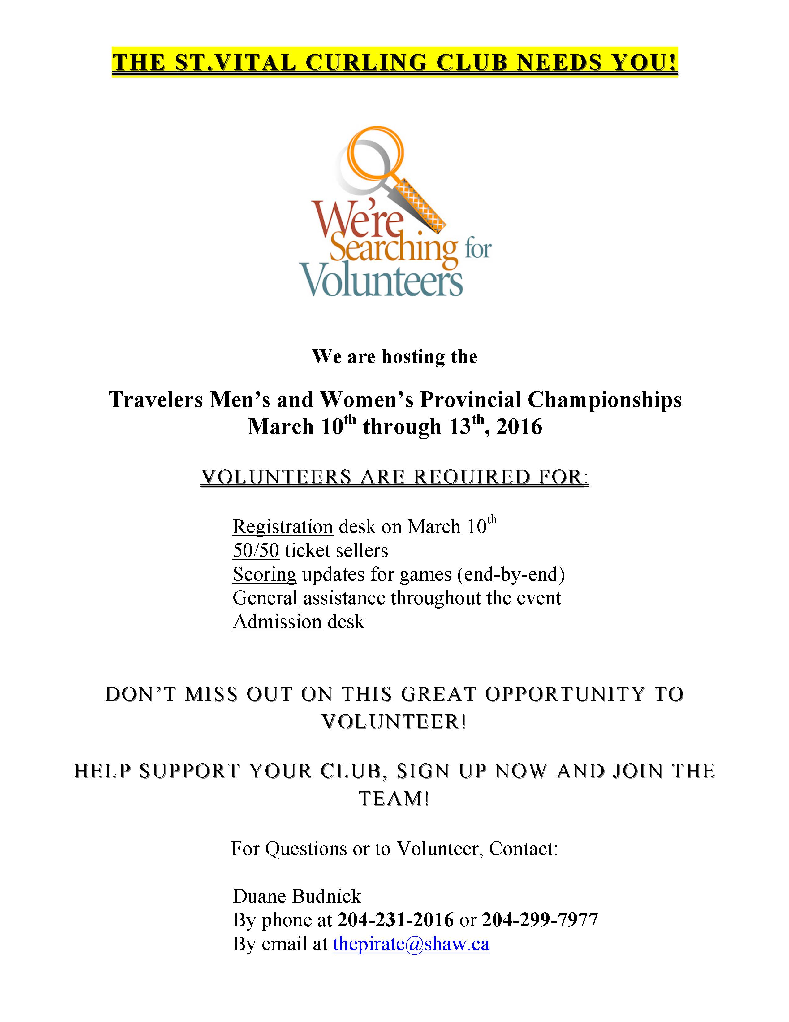 Volunteers Needed!  Traveler's March 10 - 13th!