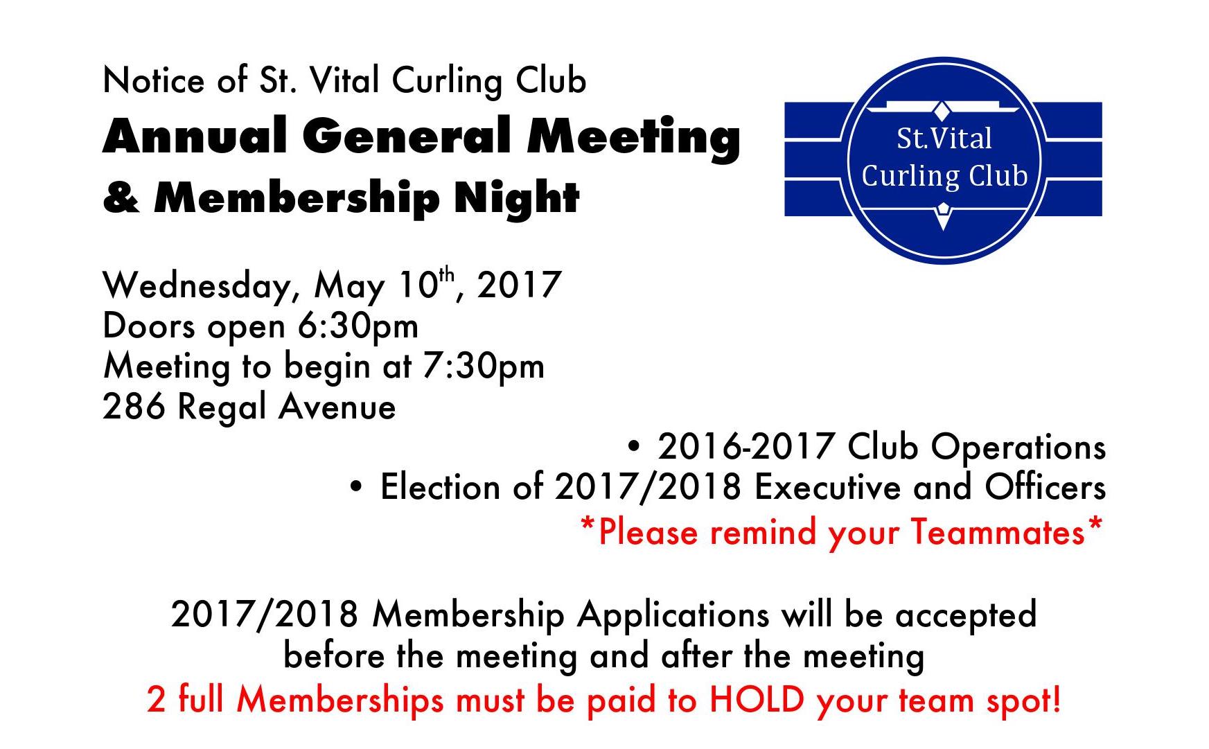 SVCC Annual General Meeting - May 10th