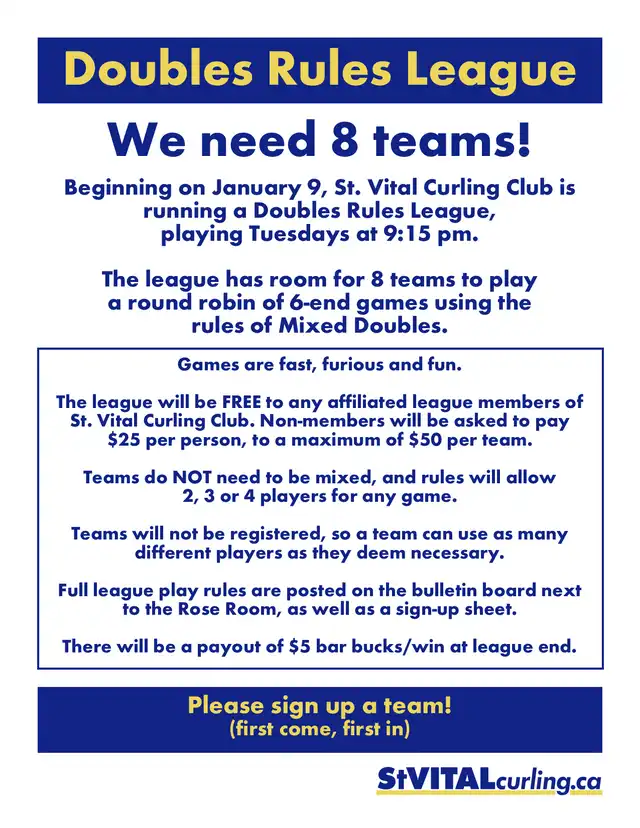 Doubles League is now Full!